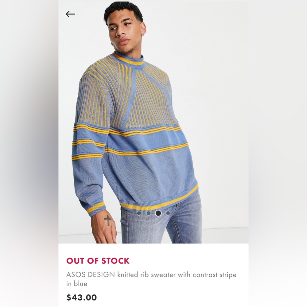 ASOS Knitted Rib Sweater in blue with Contrast Stripe